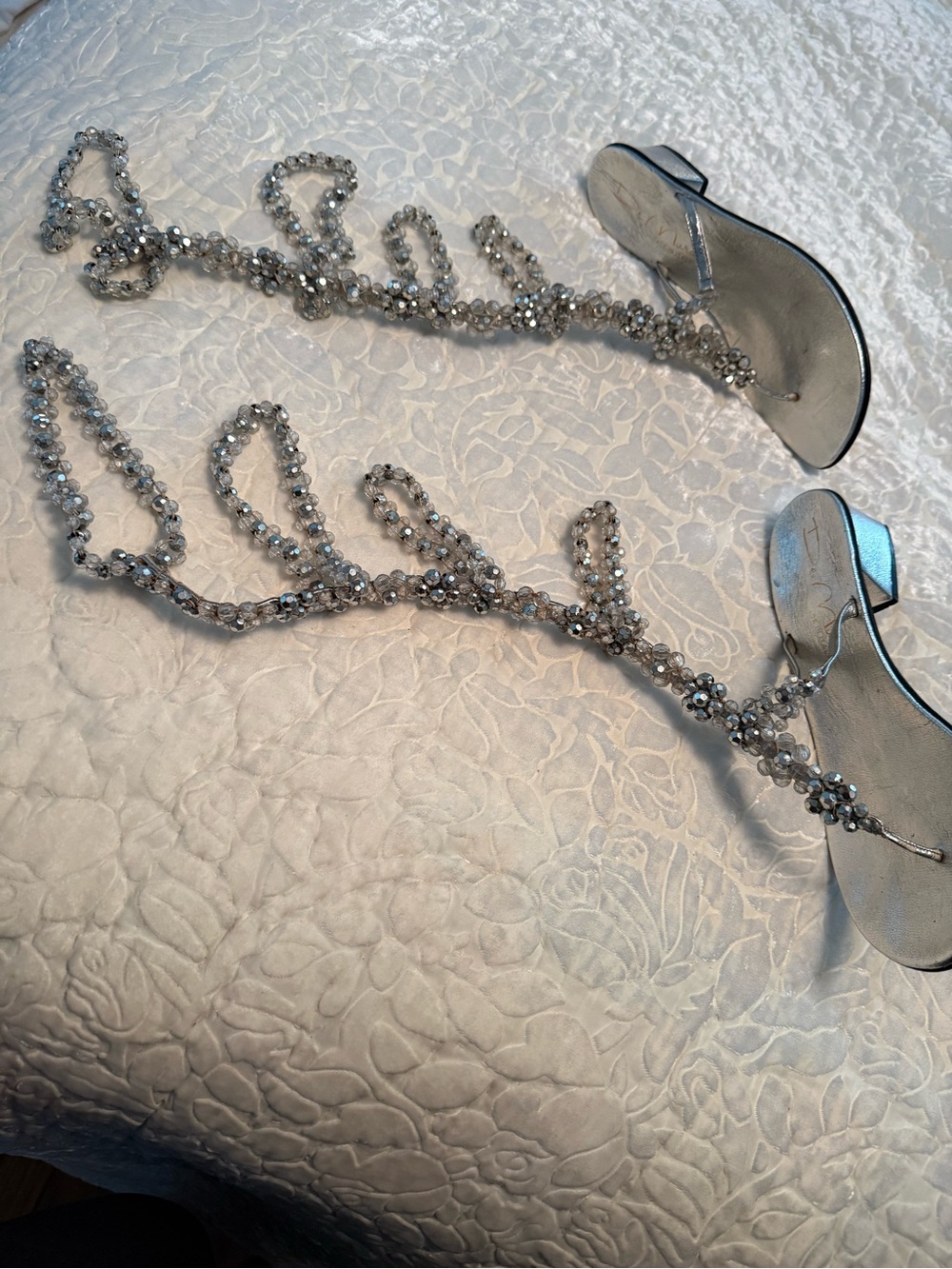 Vintage 1960’s Crystal Embellished Silver beaded elastic Italian  Sandals -